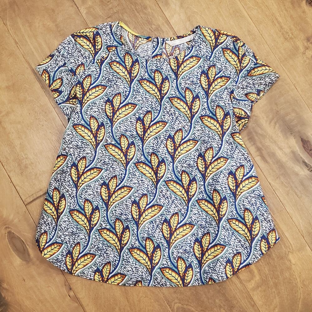 Women's Zara Trafaluc Multicolor Print Shirt US Size Small Tribal Cotton Flare